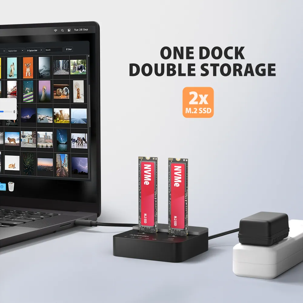 AXAGON ADSA-M2C22L USB-C 20Gbps docking station for 2× M.2 NVMe SSD with disk cloning function without PC – 8. kép