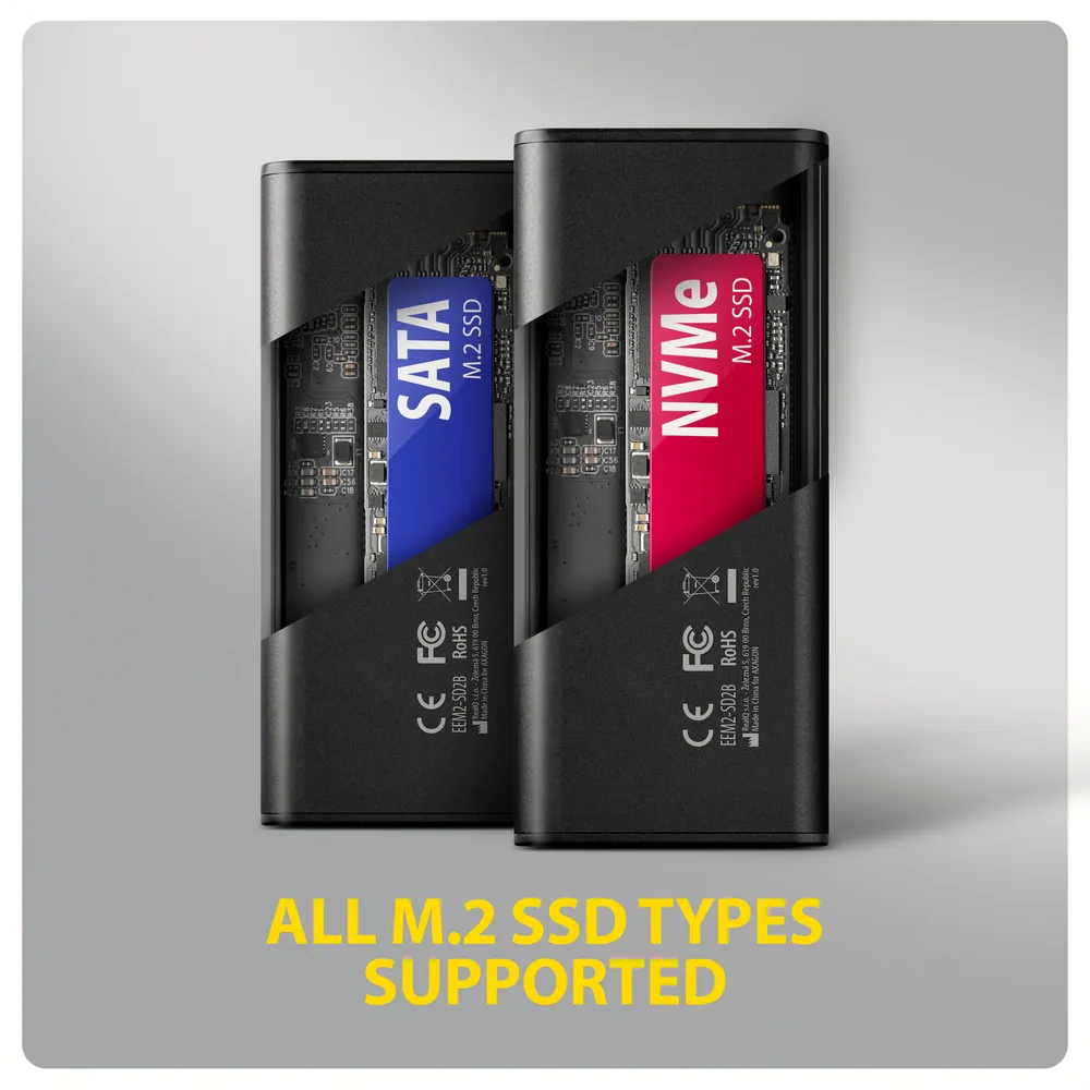 AXAGON EEM2-SD2B USB-C 10Gbps – M.2 NVMe & SATA SSD Display Box Black – 5. kép