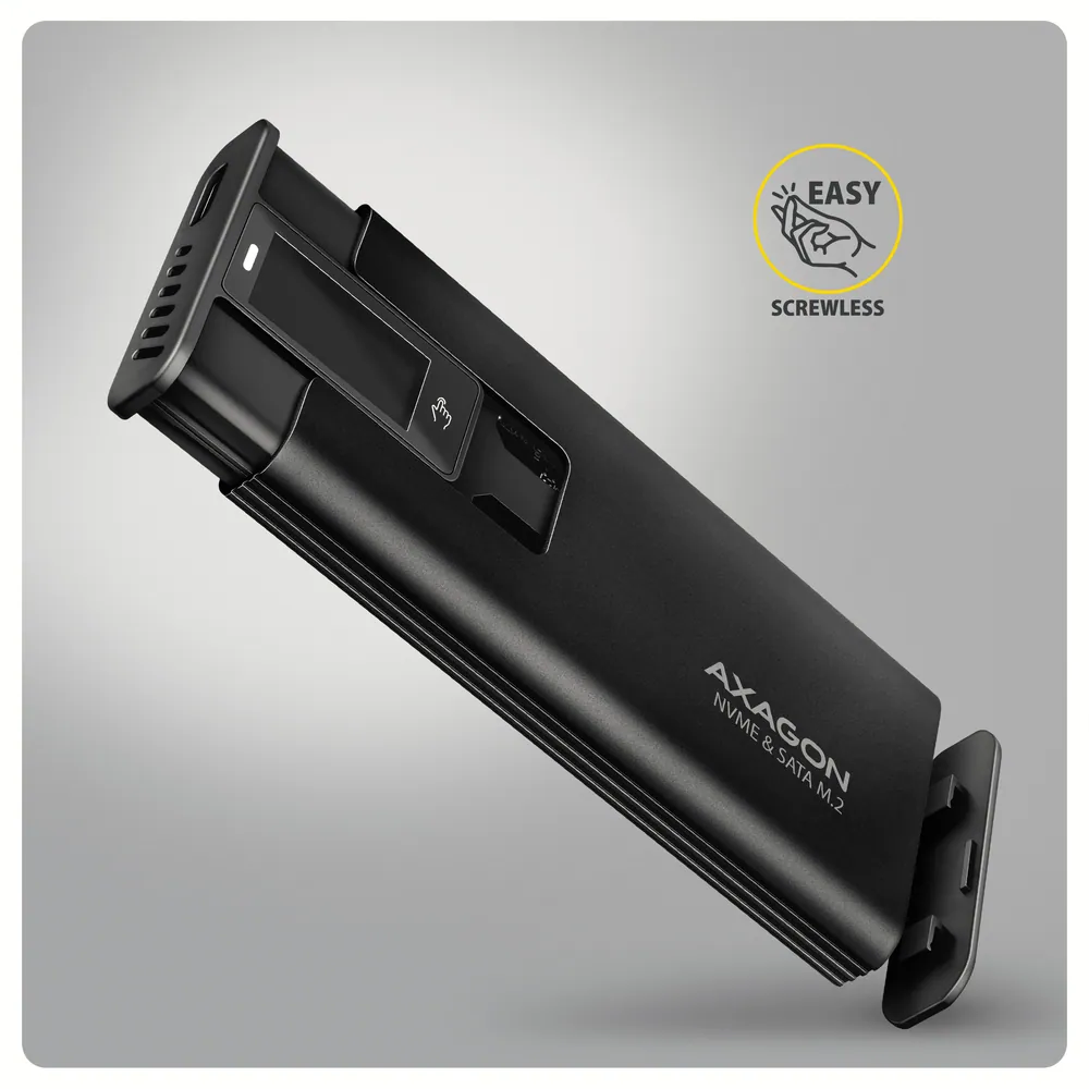 AXAGON EEM2-SD2B USB-C 10Gbps – M.2 NVMe & SATA SSD Display Box Black – 6. kép