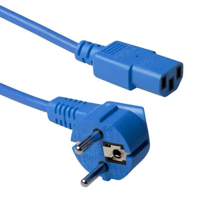 ACT Powercord mains connector Schuko CEE 7/7 male (angled) - C13 IEC 60320 0,6m Blue