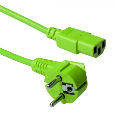 ACT Powercord mains connector Schuko CEE 7/7 male (angled) - C13 IEC 60320 0,6m Green