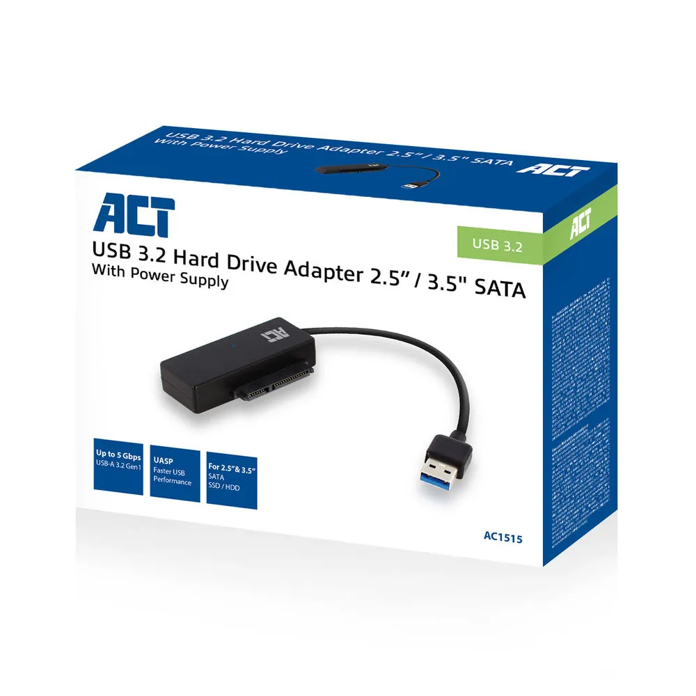 ACT AC1515 USB3.2 Hard Drive Adapter 2,5"/3,25" SSD/HDD with Power Supply – 2. kép