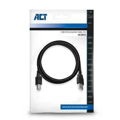 ACT AC3033 USB 2.0 connection cable A male - B male 3m Black – 2. kép