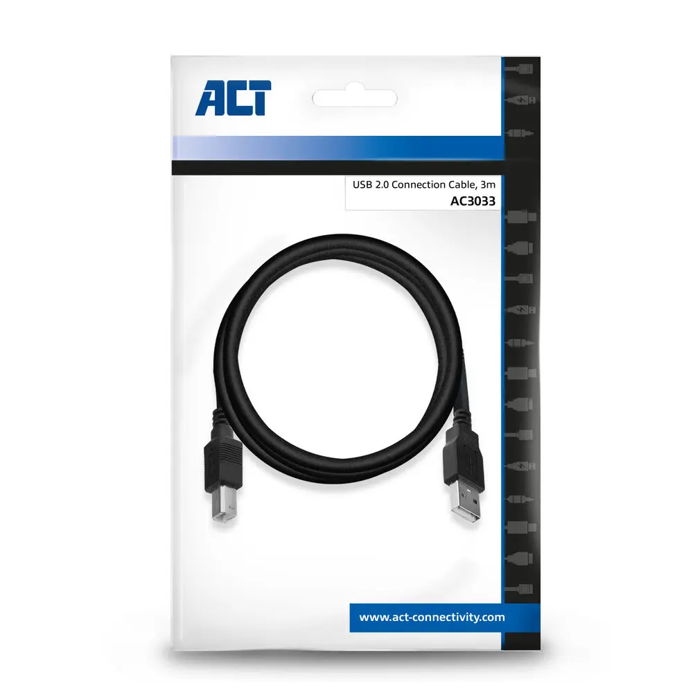 ACT AC3033 USB 2.0 connection cable A male - B male 3m Black – 2. kép