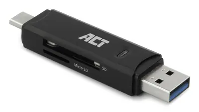 ACT USB-C/USB-A for SD/micro SD Card Reader Black