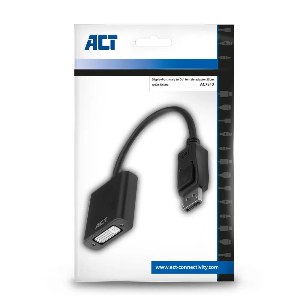 ACT AC7510 DisplayPort - DVI-I (Dual Link) (24+5) adapter Black – 3. kép
