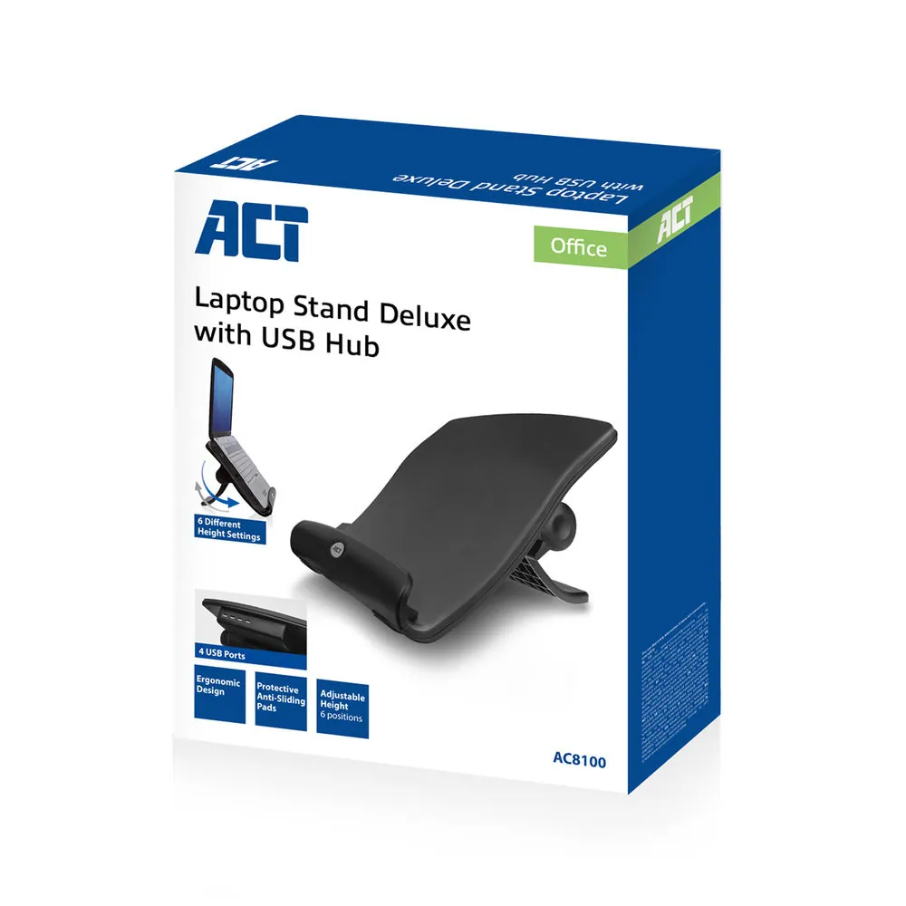 ACT AC8100 Laptop állvány 17" méretig állítható magasság (6 pozícióban) 4 portos hub – 4. kép