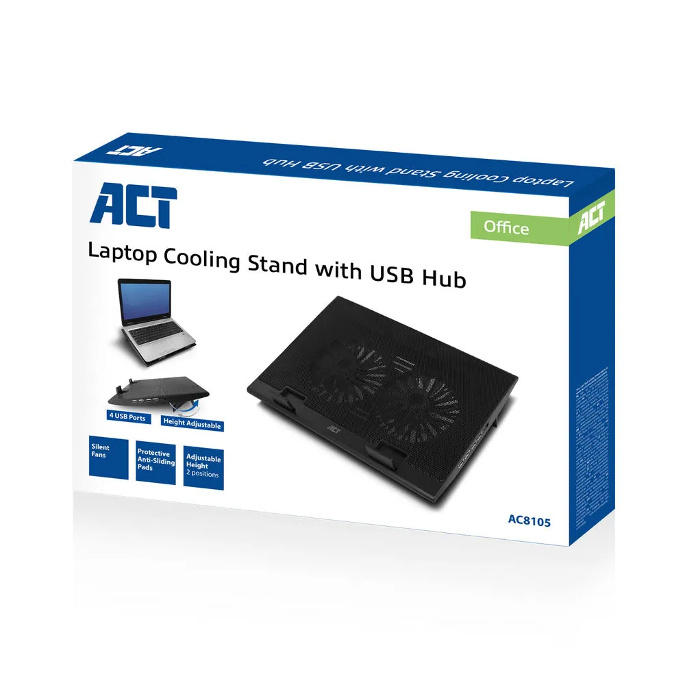 ACT AC8105 Laptop hűtőállvány 17"-ig állítható magasság (2 pozícióban) 4 portos hub – 4. kép