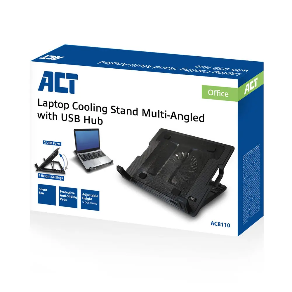 ACT AC8110 Laptop hűtőállvány 17"-ig állítható magasság (5 pozícióban) 2 portos hub – 4. kép