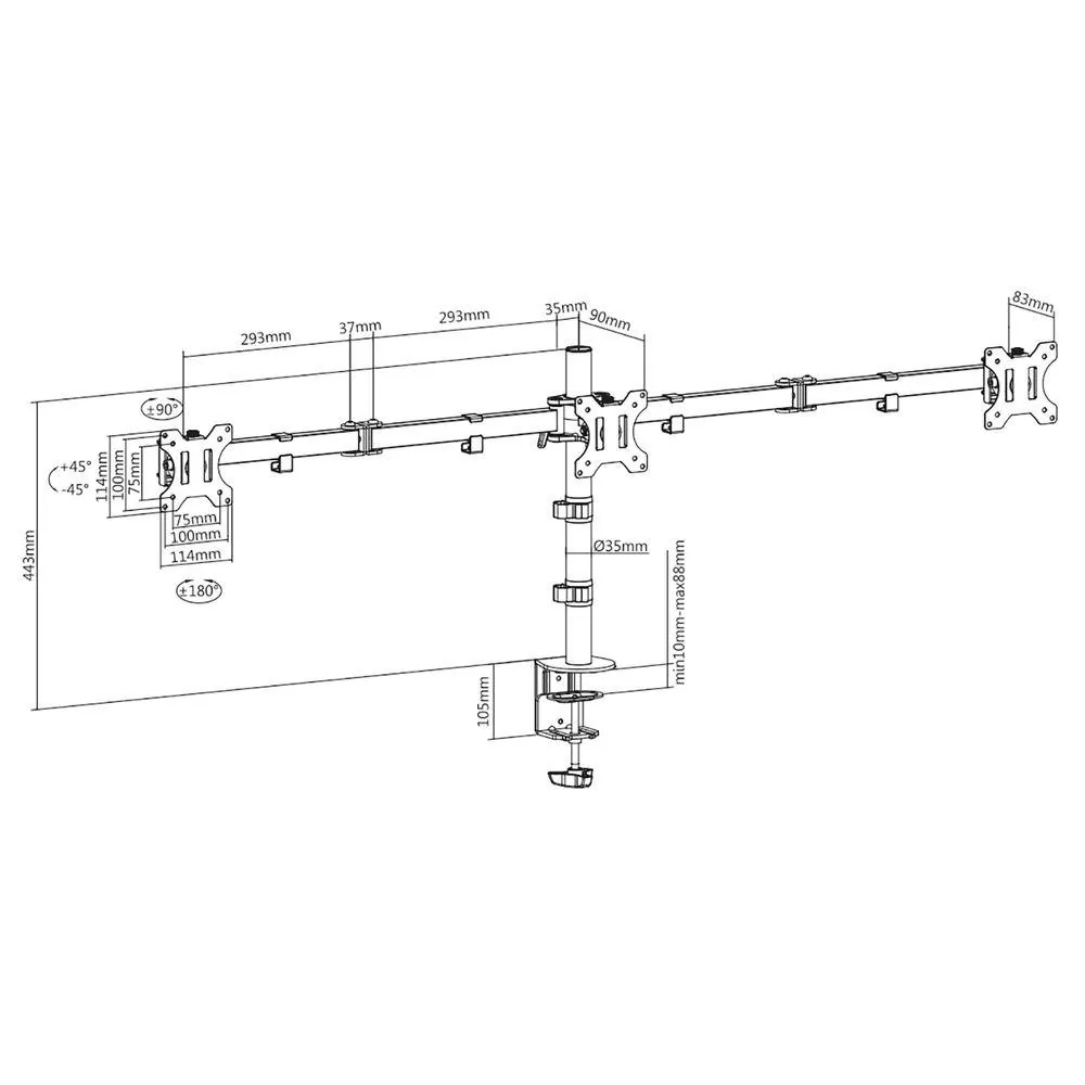 ACT AC8303 Tripple monitor arm 27" Black – 6. kép