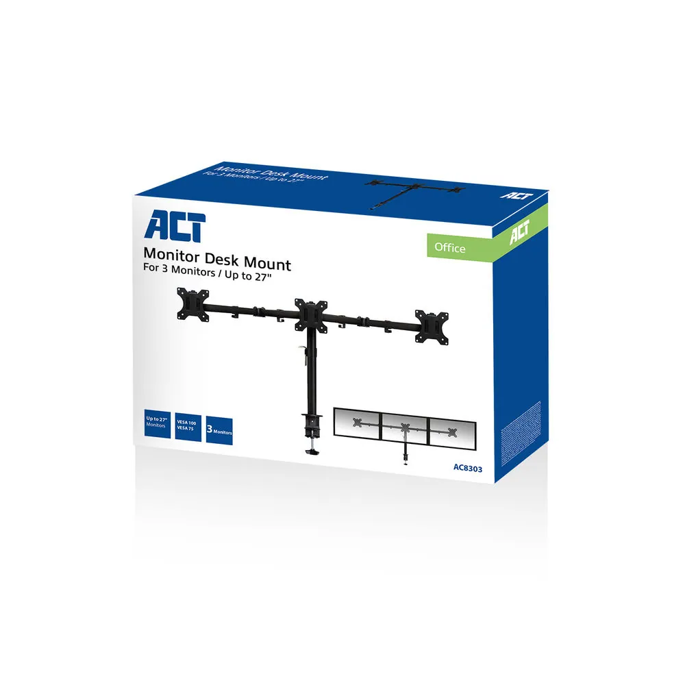 ACT AC8303 Tripple monitor arm 27" Black – 8. kép