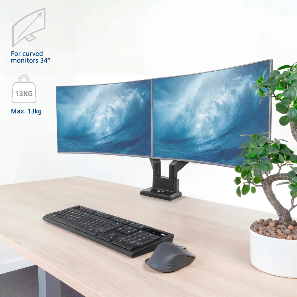 ACT AC8312 Gas Spring Dual Monitor Arm Office 13"-32" Black – 4. kép