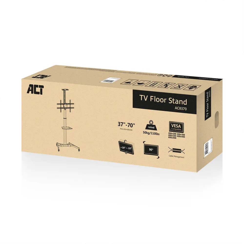 ACT AC8370 Mobile tv/monitor floor stand 37" up to 70" VESA Black – 7. kép