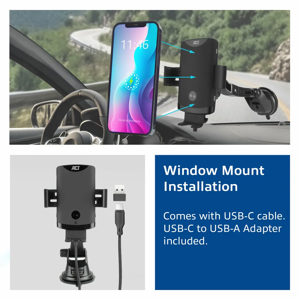ACT AC9010 Automatic smartphone car mount with wireless charging Black – 7. kép