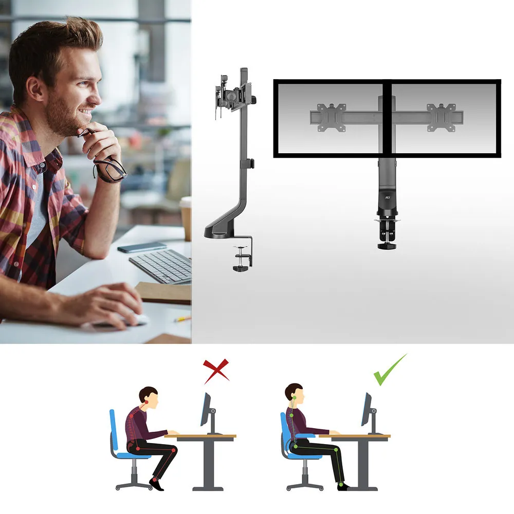ACT AC8322 Dual Monitor Arm Office Quick Height Adjustment 10"-27" Black – 4. kép