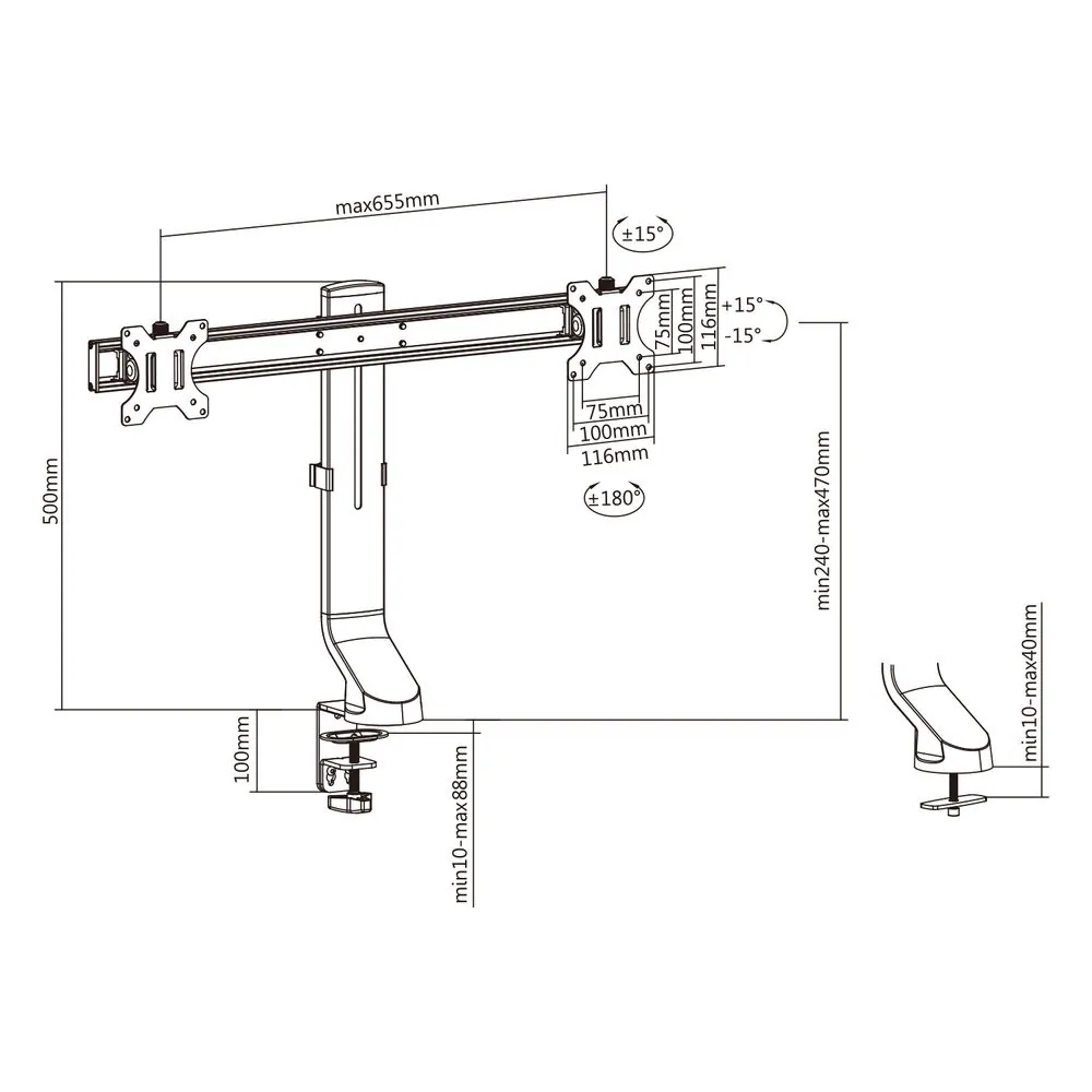 ACT AC8322 Dual Monitor Arm Office Quick Height Adjustment 10"-27" Black – 6. kép
