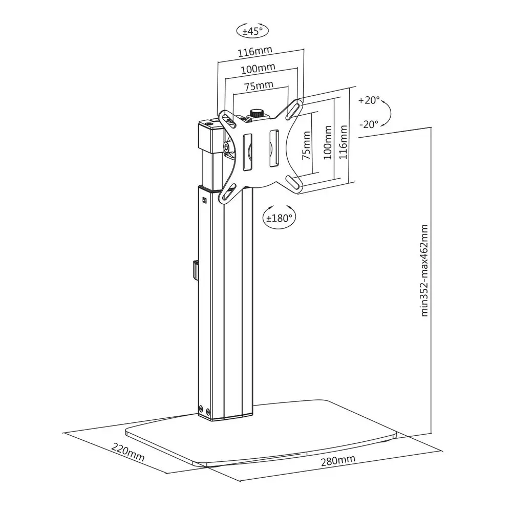 ACT AC8331 Free Standing Gas Spring Monitor Arm Office 10"-32" Black – 4. kép