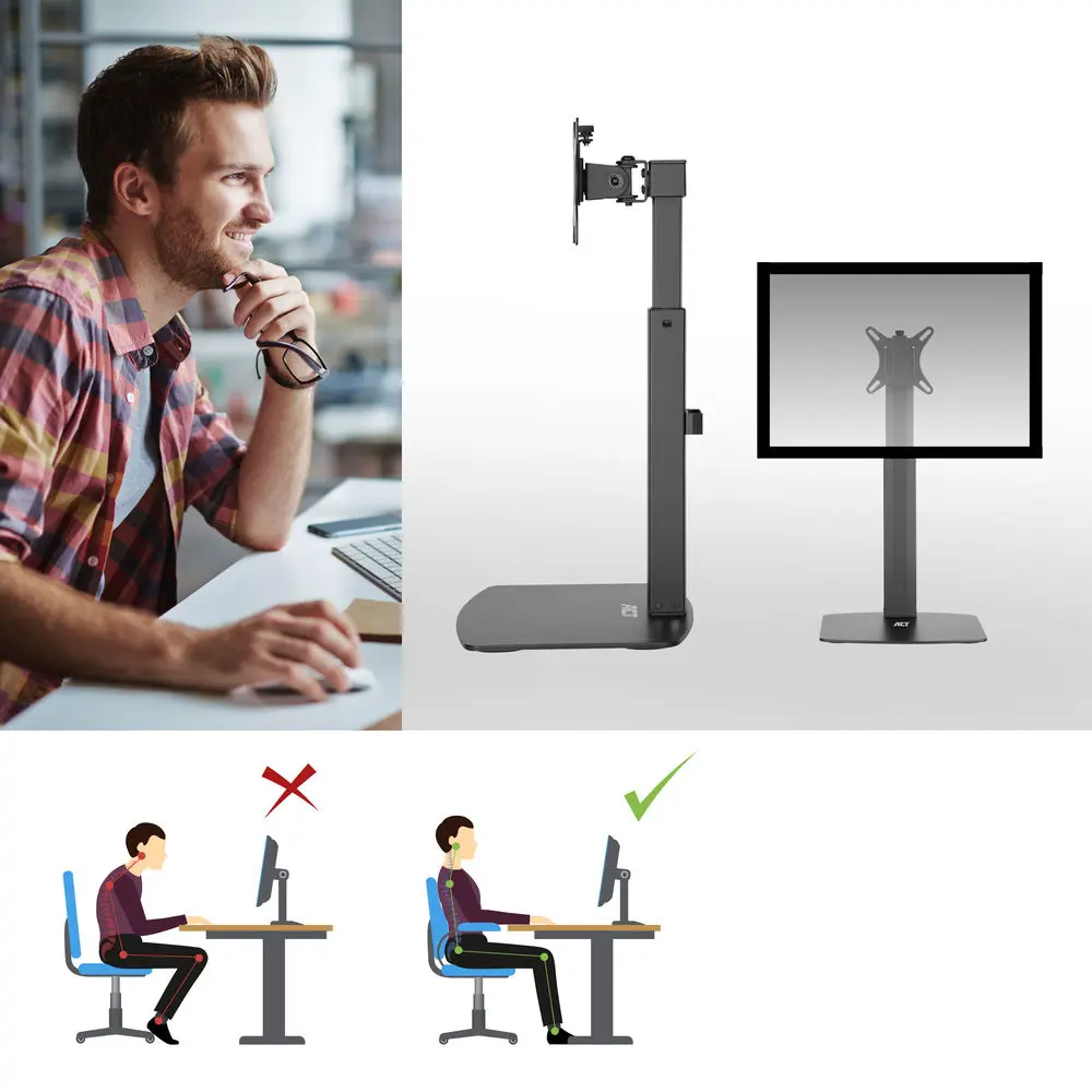 ACT AC8331 Free Standing Gas Spring Monitor Arm Office 10"-32" Black – 6. kép