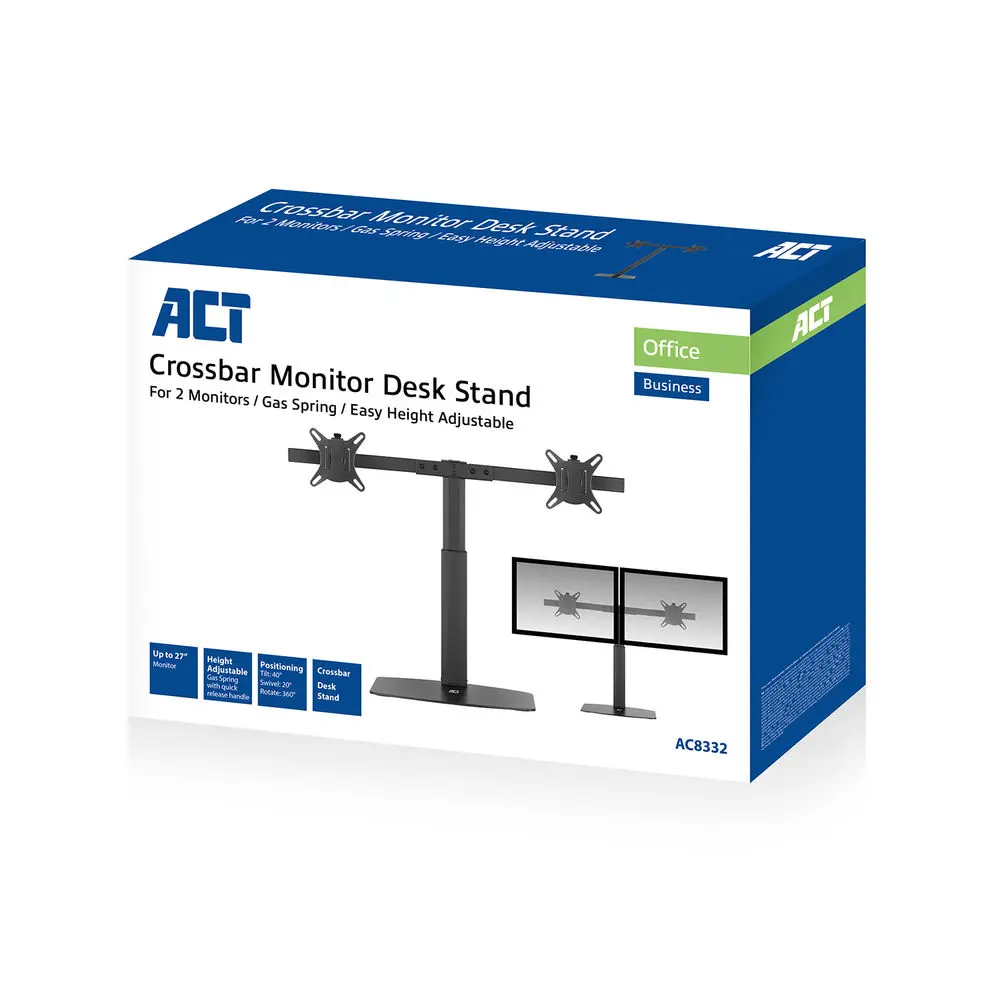 ACT AC8332 Free Standing Gas Spring Dual Monitor Arm Office Crossbar 10"-27" Black – 5. kép