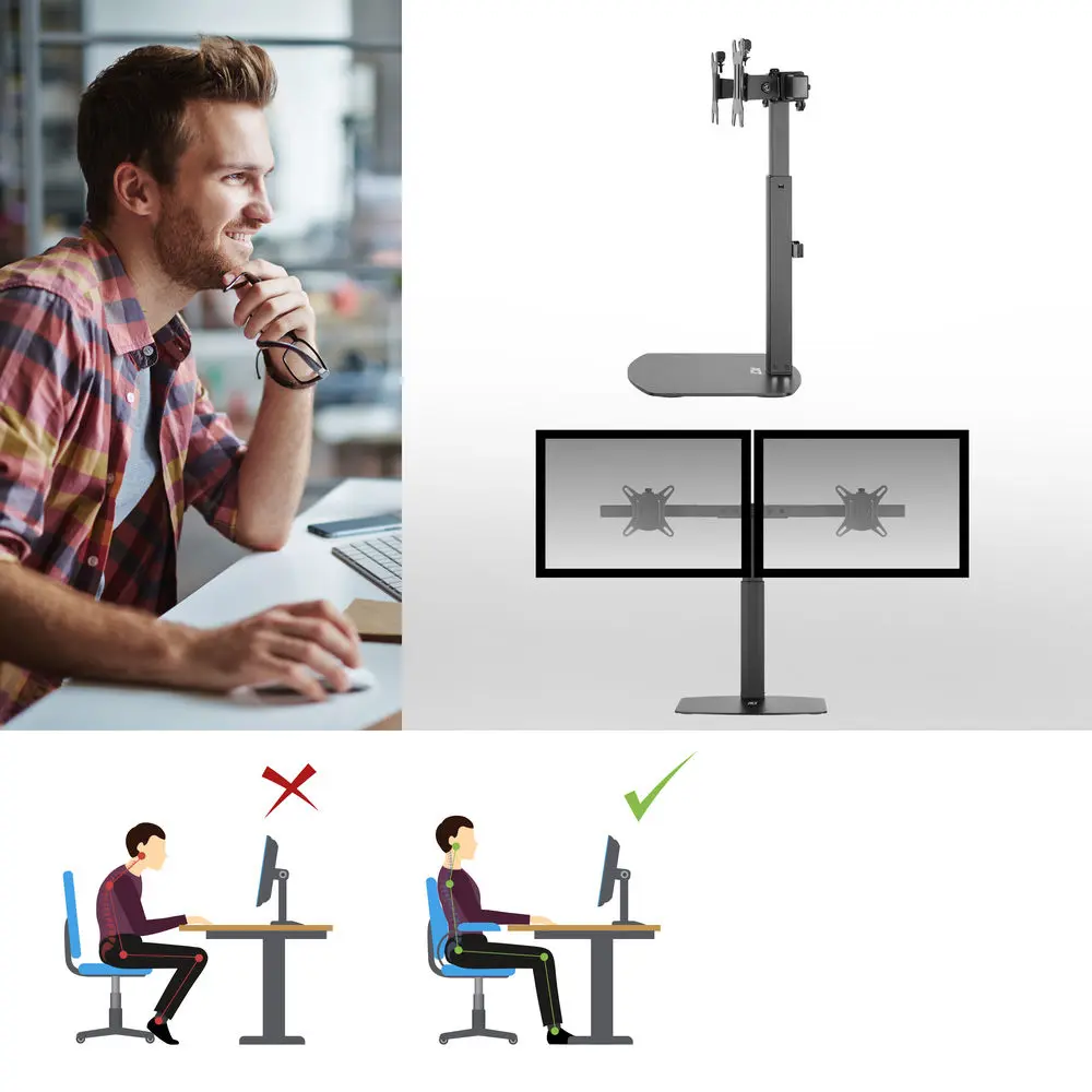 ACT AC8332 Free Standing Gas Spring Dual Monitor Arm Office Crossbar 10"-27" Black – 6. kép