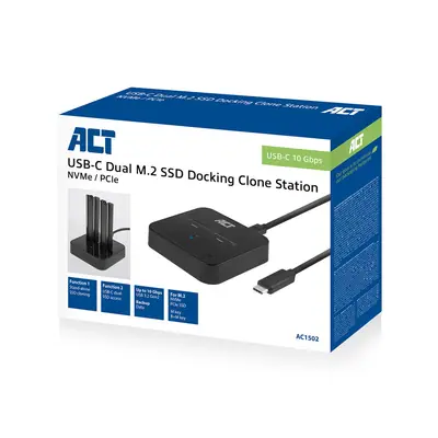 ACT AC1502 M.2 NVMe/PCIe dual SSD Docking Clone Station USB-C 3.2 Gen2 Black – 2. kép
