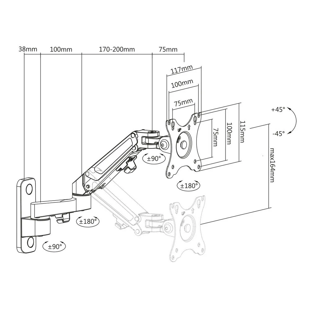 ACT AC8310 Monitor wall mount with gas spring 1 screen Black – 3. kép