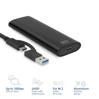 ACT AC1615 USB-C M.2 NVMe / PCIe SSD Enclosure tool-free Black – 2. kép