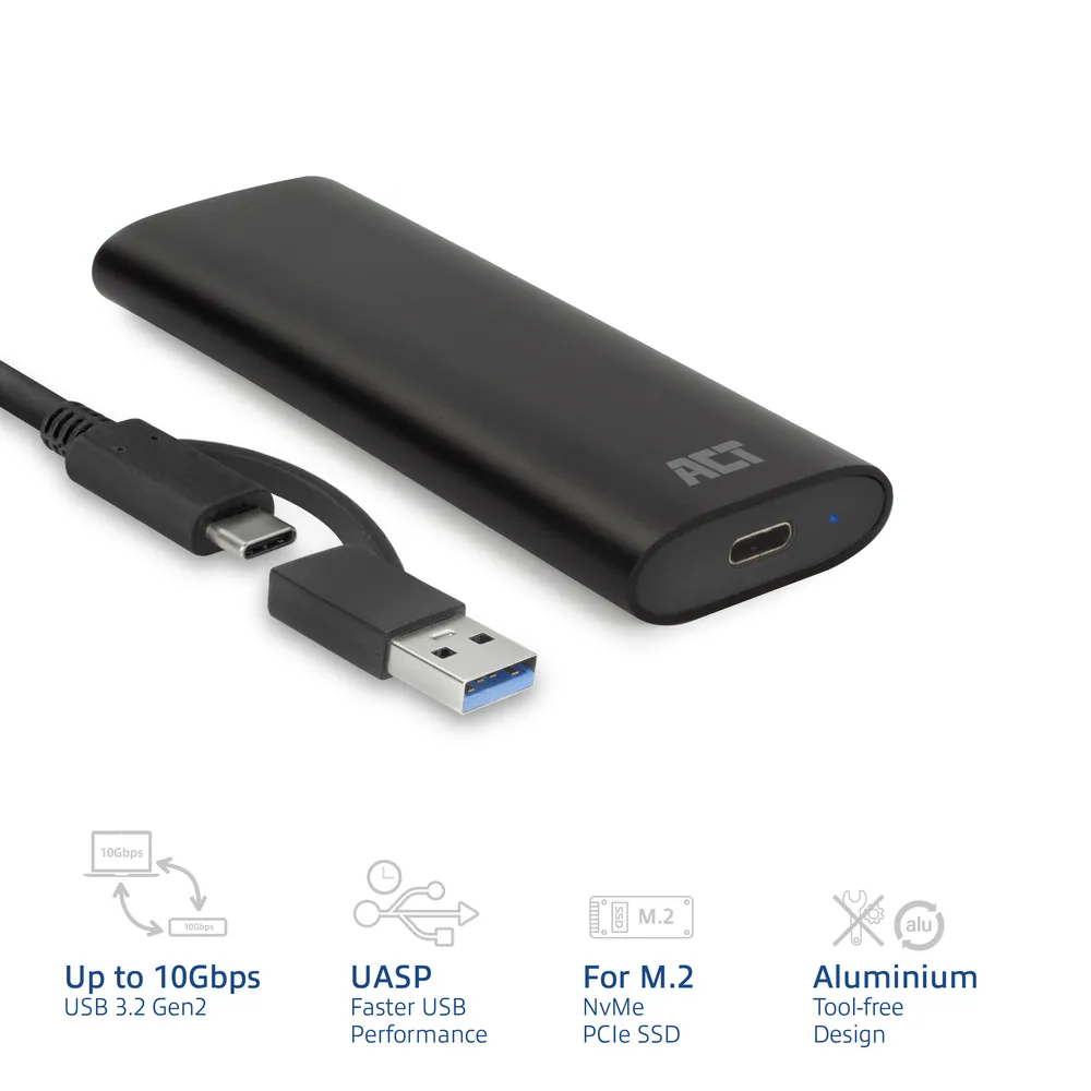 ACT AC1615 USB-C M.2 NVMe / PCIe SSD Enclosure tool-free Black – 2. kép