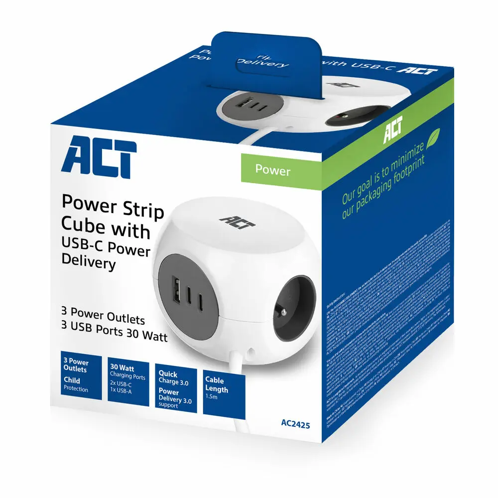 ACT Power Strip Cube E Socket Hálózati Elosztó 3DIN 1,5m White – 4. kép