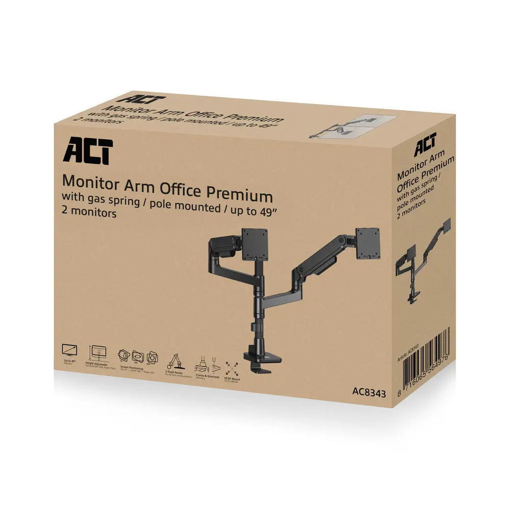 ACT AC8343 Dual Monitor Arm Office Premium with Gas Spring Pole Mounted – 4. kép