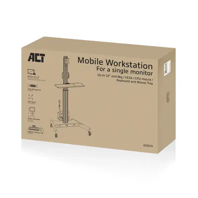 ACT Mobile Workstation for a single monitor with CPU mount keyboard and mouse tray Black – 2. kép