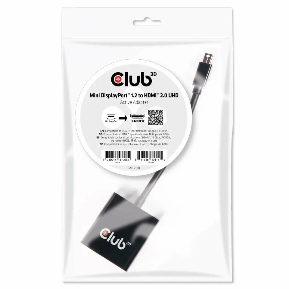 Club 3D Átalakító - CAC-2170 (Mini DisplayPort 1.2 to HDMI 2.0, 4K60Hz, UHD, 3D aktív átalakító) – 2. kép