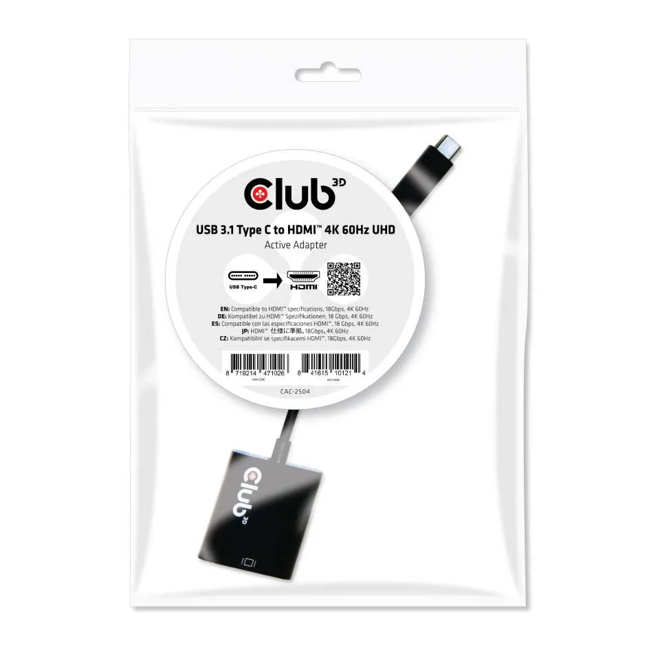 Club 3D Átalakító - CAC-2504 (3.1 USB-C Gen 1 to HDMI 2.0, 4K60Hz, HDR, Aktív) – 2. kép