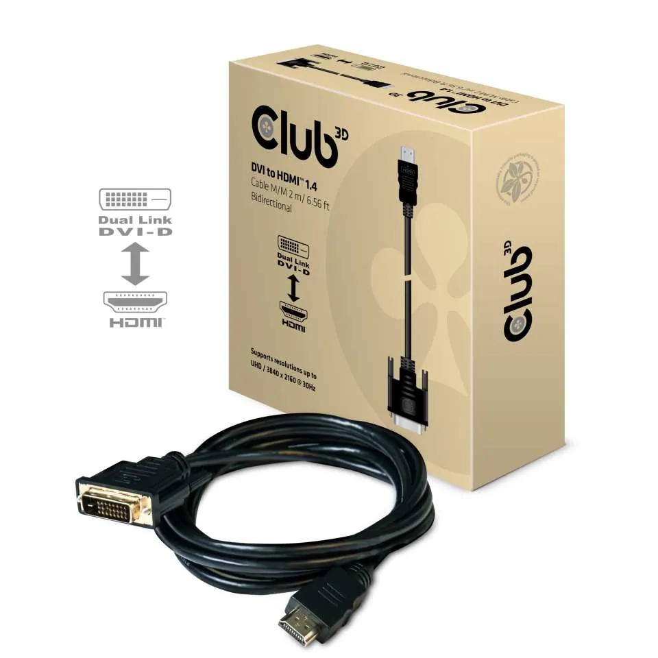 Club 3D Kábel - CAC-1210 (DVI-D to HDMI 1.4, 2m, M/M, Bidirectional, UHD 4K30Hz) – 2. kép