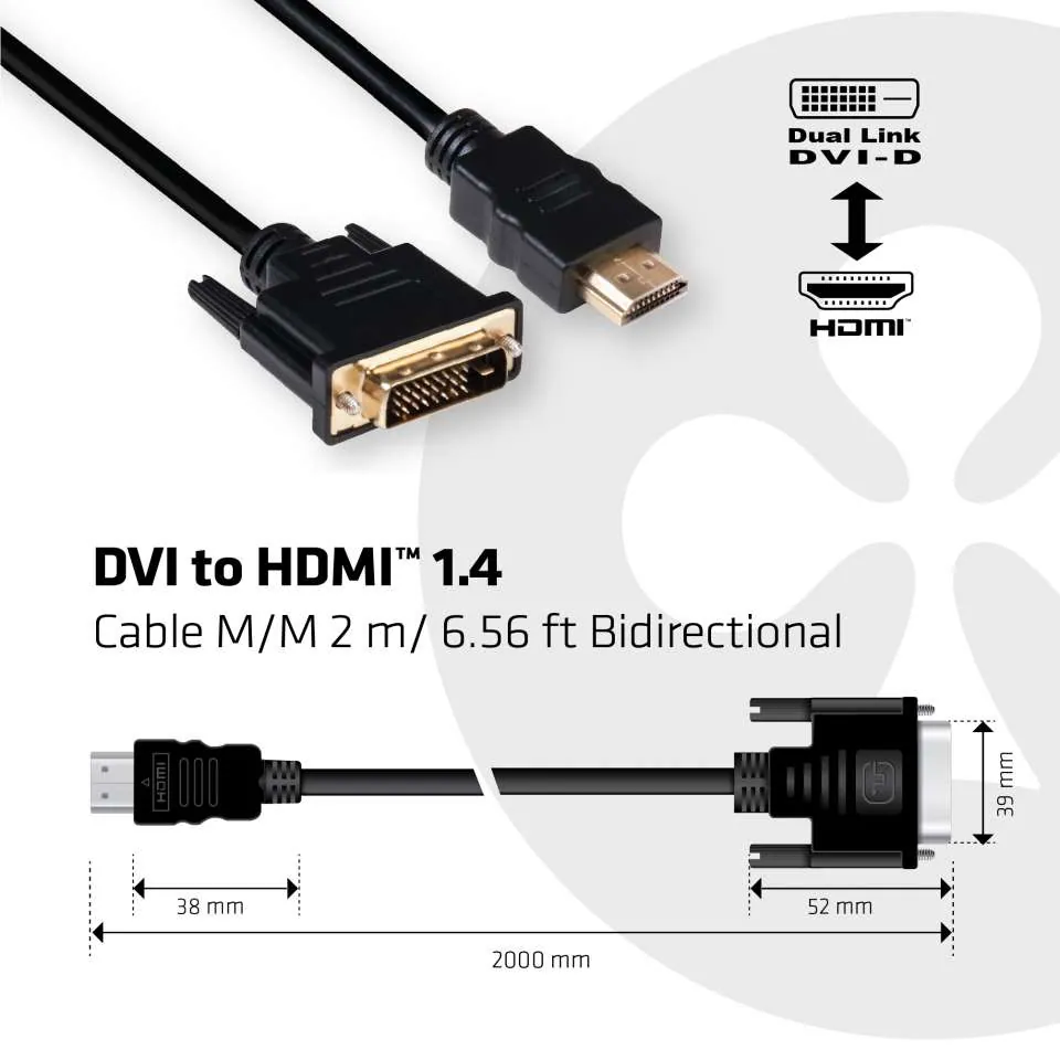 Club 3D Kábel - CAC-1210 (DVI-D to HDMI 1.4, 2m, M/M, Bidirectional, UHD 4K30Hz) – 3. kép