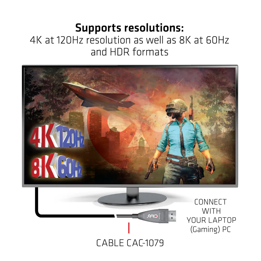 Club 3D Kábel - CAC-1079 (DisplayPort 1.4 Aktív Optikai Egyir. M/M, 8K@60Hz, 20m) – 4. kép
