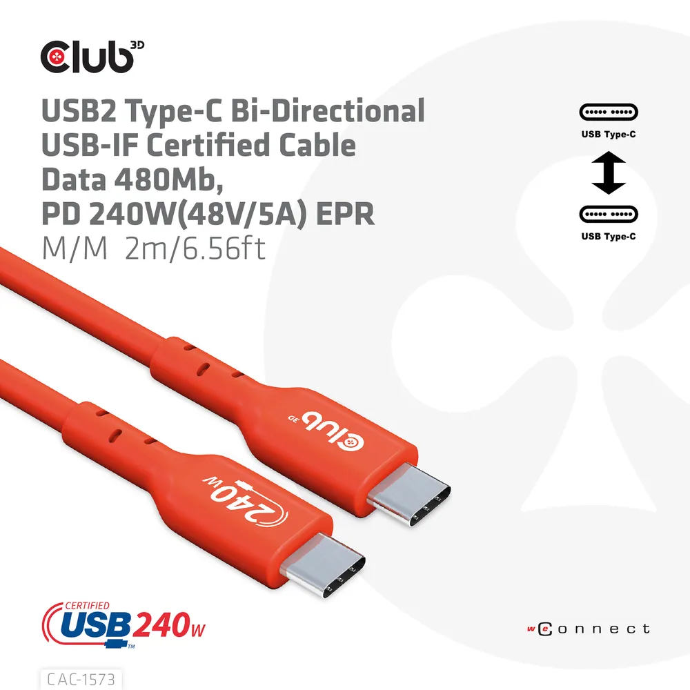 Club 3D Kábel - CAC-1573 (USB2 USB-C, Kétirányú, 480Mb, 240W EPR, M/M, 2m) – 7. kép