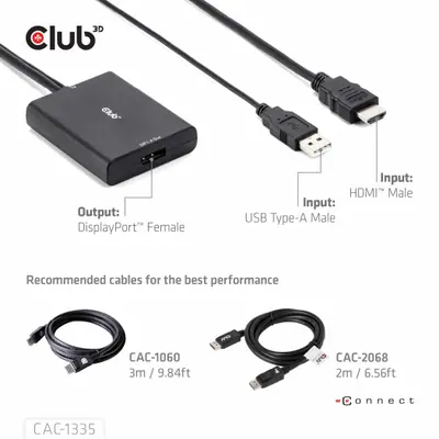 Club 3D Átalakító - CAC-1335 (HDMI+Micro USB to DisplayPort, 4K120Hz/8K30Hz, M/F, aktív) – 2. kép