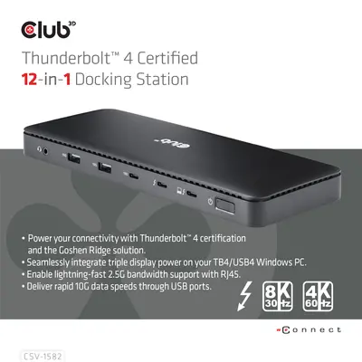 Club 3D Notebook Dokkoló - CSV-1582 (140W, Thunderbolt 4, DP, 2xHDMI, USB-C, 4xUSB-A, SD, TF, RJ45, 3,5 Jack, DC) – 2. kép