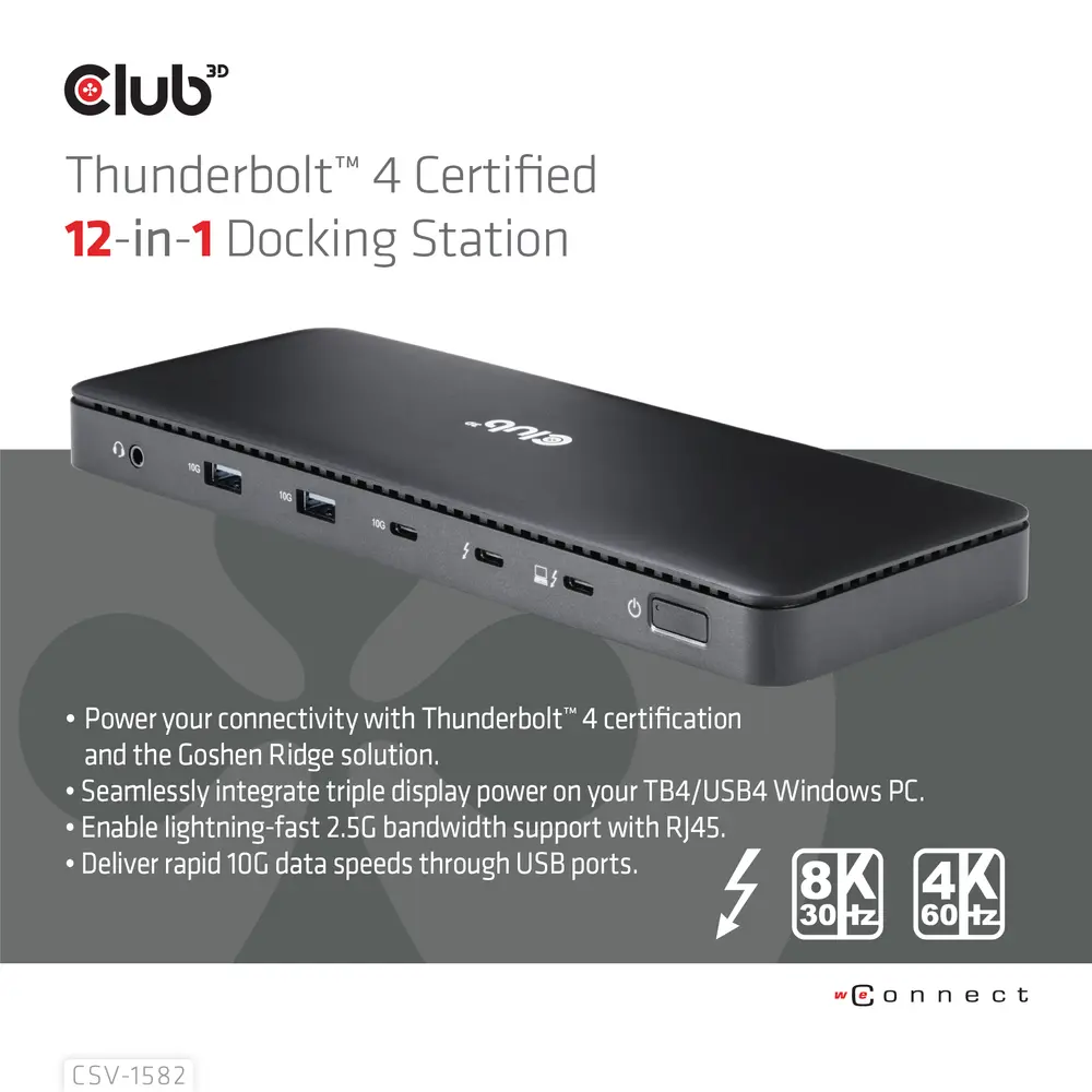 Club 3D Notebook Dokkoló - CSV-1582 (140W, Thunderbolt 4, DP, 2xHDMI, USB-C, 4xUSB-A, SD, TF, RJ45, 3,5 Jack, DC) – 2. kép