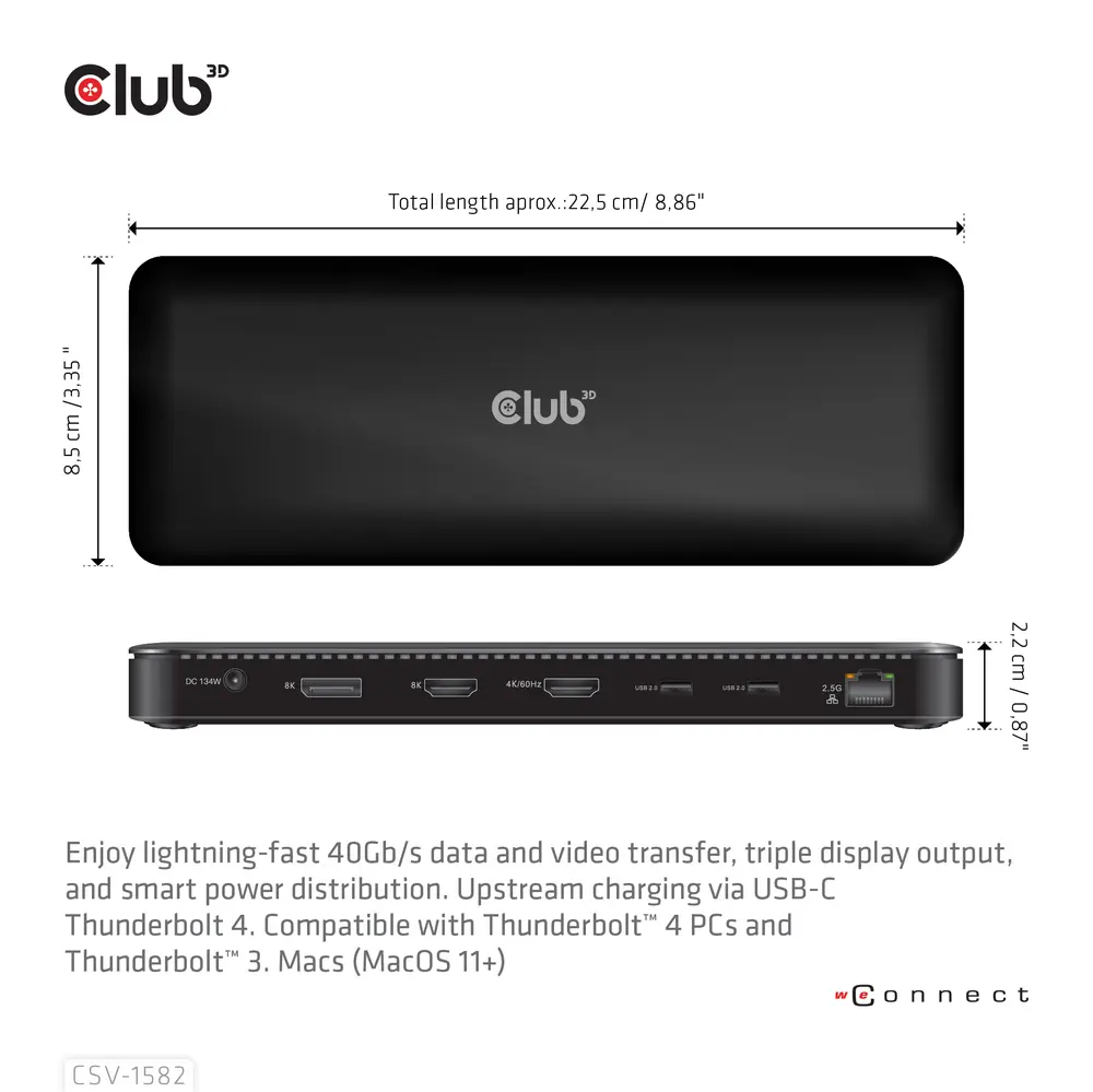 Club 3D Notebook Dokkoló - CSV-1582 (140W, Thunderbolt 4, DP, 2xHDMI, USB-C, 4xUSB-A, SD, TF, RJ45, 3,5 Jack, DC) – 3. kép