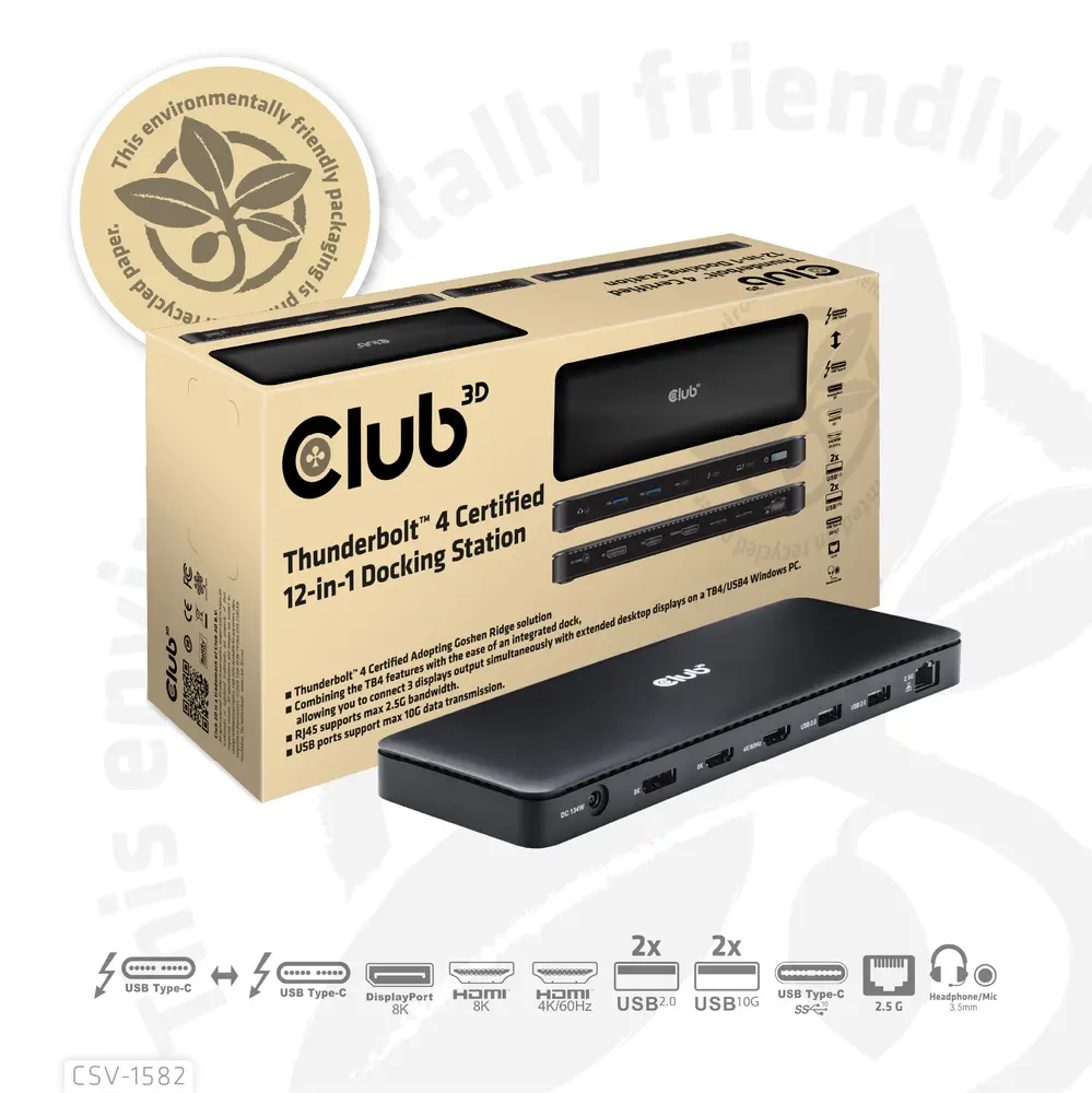 Club 3D Notebook Dokkoló - CSV-1582 (140W, Thunderbolt 4, DP, 2xHDMI, USB-C, 4xUSB-A, SD, TF, RJ45, 3,5 Jack, DC) – 8. kép