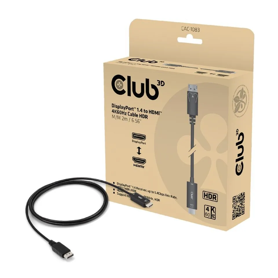Club 3D Kábel - CAC-1083 (DisplayPort 1.4 to HDMI 2.0, aktív adapter, 4K60Hz, HDR, 2m) – 3. kép