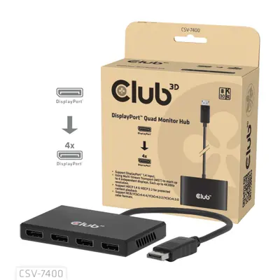 Club 3D Átalakító - CSV-7400 (DisplayPort to 4x DisplayPort, 8K30Hz)