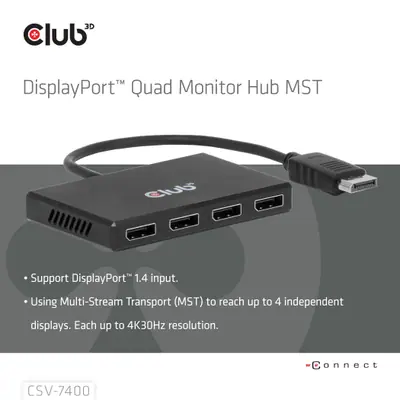 Club 3D Átalakító - CSV-7400 (DisplayPort to 4x DisplayPort, 8K30Hz) – 2. kép