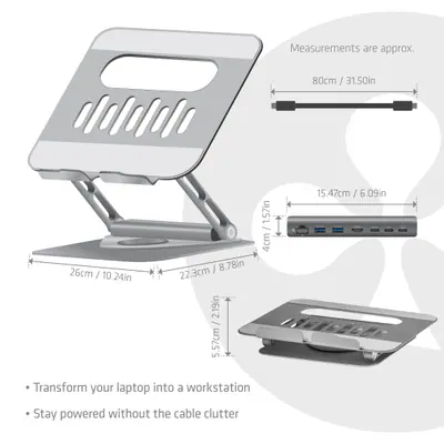 Club 3D Notebook Állvány - CSV-2554 (100W, 4K60Hz HDMI, 3x USB-C, RJ-45, 2x USB-A) – 2. kép
