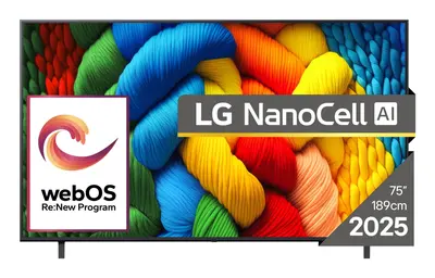 LG 75NANO80A3B 75"/189cm NanoCell AI 4K Smart TV, 3840x2160, 3xHDMI/2xUSB/Wifi/LAN