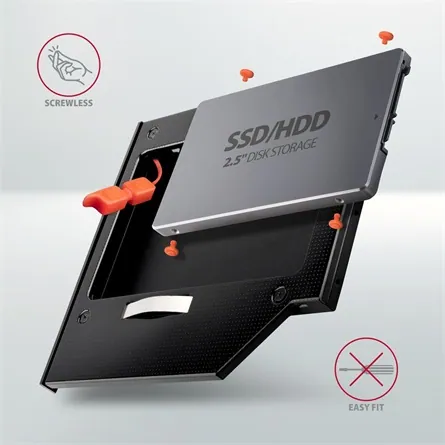 AXAGON RSS-CD09 ODD – 2,5" SATA SSD/HDD Caddy 9,5mm Black – 4. kép