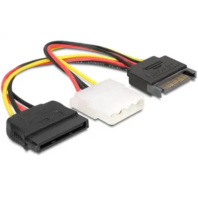 Delock Átalakító Kábel - 65235 (15 tűs SATA (apa) - 4 tűs Molex (anya) + 15 tűs SATA (anya), 0,2m)