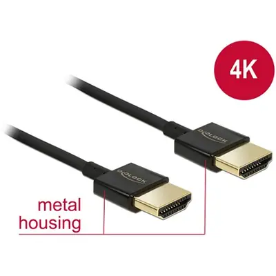 Delock HDMI 2.0 -> HDMI 2.0 M/M video kábel 1m fekete slim premium 4K 60Hz